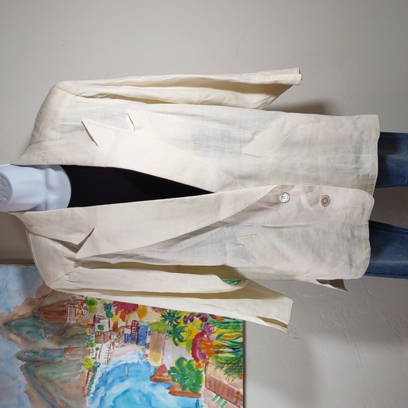 Vintage Ecru Liz Claiborne Linen Oversized Blazer Sz. 6 - Picture 1 of 5